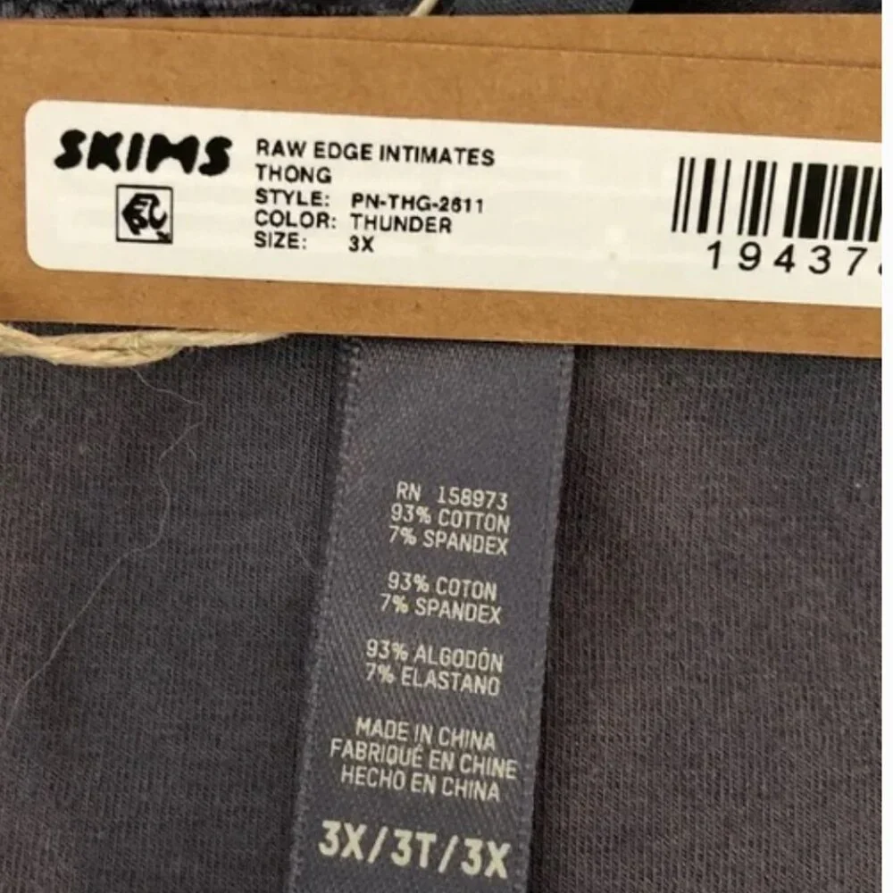 SKIMS Raw Edge Intimates Thong Thunder NWT  4X, 3X - Picture 13 of 13